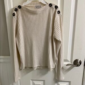 Cream Color Poof Apparel Pullover Sweater with Tortoise Shell Button Accents